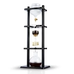 Yama 6-8 Cup Cold Drip Maker Straight Black Wood Frame (32oz) -Barista Gear Shop black 6 cup 3 quarter hero
