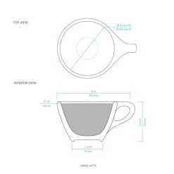 Lino Large Latte Cup & Saucer - Indigo (12oz/355ml) -Barista Gear Shop lino latte large diagram